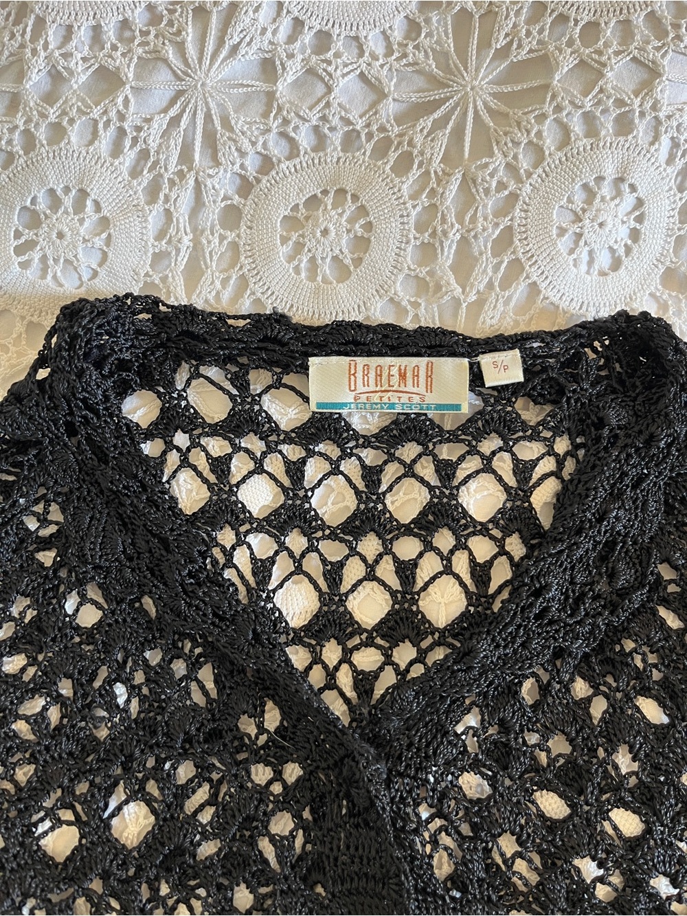 Vintage Jeremy Scott Bremar black crocheted cardigan top - Picture 2 of 8